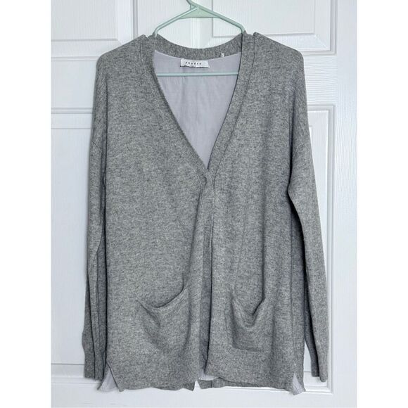 Sandro Paris Cashmere Blend Lightweight Gray Girl Split Back Button Cardigan M - Picture 3 of 16
